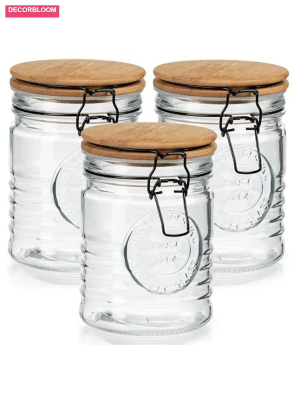 Set of 3 Glass Storage Jars with Airtight Lids - 23 oz